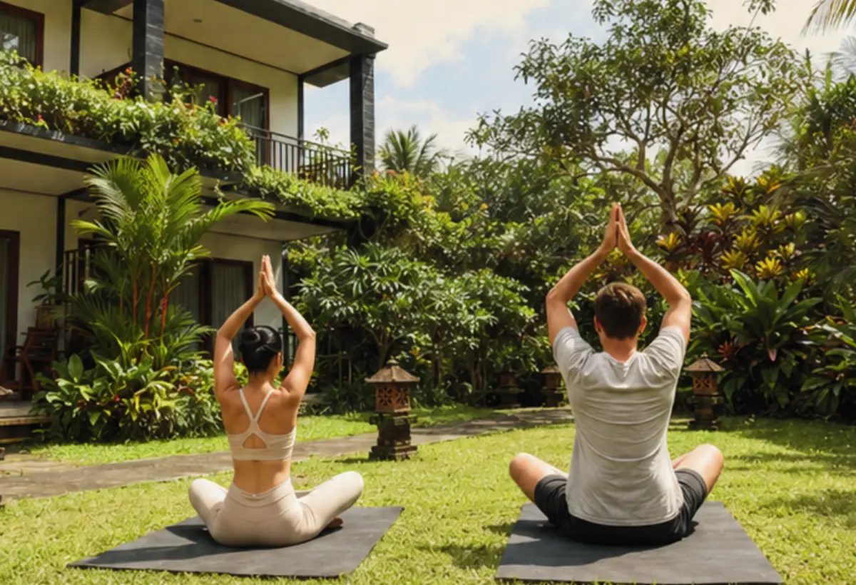 Private yoga session in Gita Maha Hotel's garden