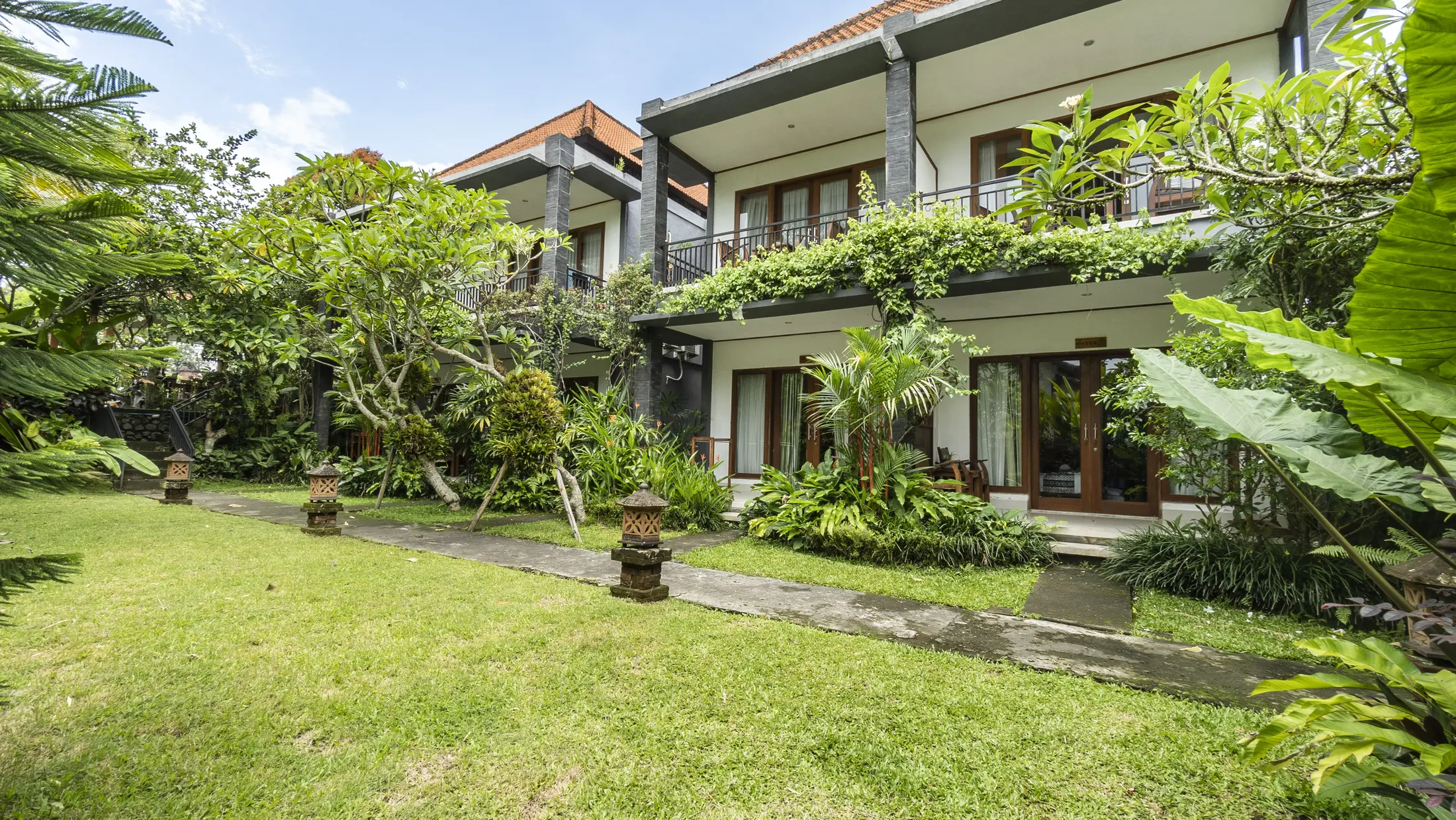Tropical garden and suite balconies at Gita Maha Hotel Ubud